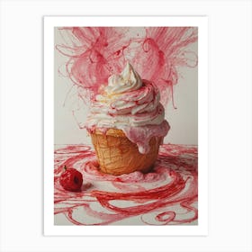 Cupcake With Raspberry Splatter Art Print