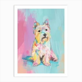 Pastel Watercolour Australian Terrier Dog Line Illustration 1 Art Print
