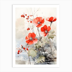 Poppies By The Water Art Print