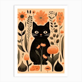Cute Fall Black Cat Illustration 2 Art Print