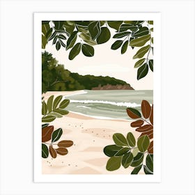 Beach Scene With Leaves Art Print