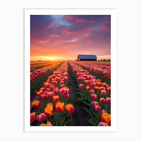 Tulip Field At Sunset Art Print