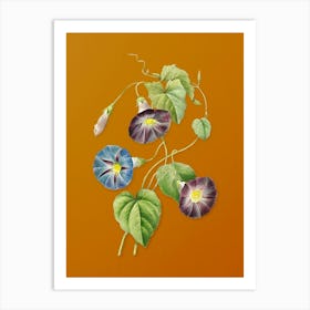 Vintage Morning Glory Botanical on Sunset Orange n.0157 Art Print