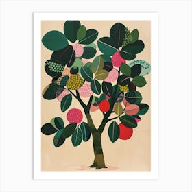 Walnut Tree Colourful Illustration 2 Art Print