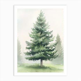 Fir Tree Atmospheric Watercolour Painting 1 Art Print