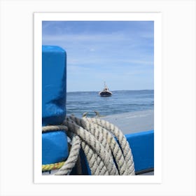 Blue boat and rope Art Print