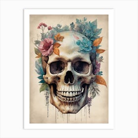 Floral Skull Vintage Painting (4) Art Print