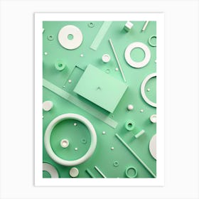 Geometric Shapes In Various Sizes And Shades Of Mint Green Arranged On A Matching Green Background, Creating A Flat Lay Composition With A Modern And Minimalist Aesthetic Art Print