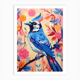 Pink Scandi Blue Jay 2 Art Print