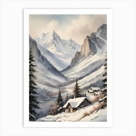 Vintage Muted Winter Mountain Landscape (12) Art Print