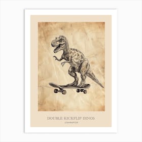 Utahraptor Vintage Dinosaur Poster Art Print