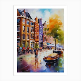 The city of Amsterdam, Netherlands, streets, cafes, passing by, the beauty of summer, oil colors.26 Art Print