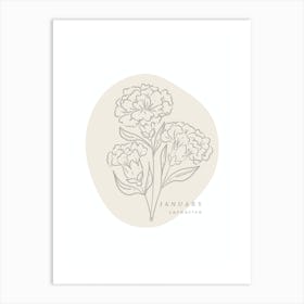 January Carnation  Birth Flower | Neutral Florals Art Print