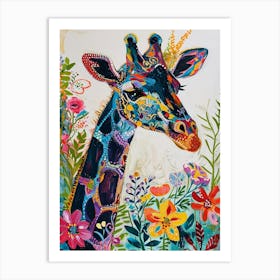 Colourful Giraffe With Flowers 1 Art Print