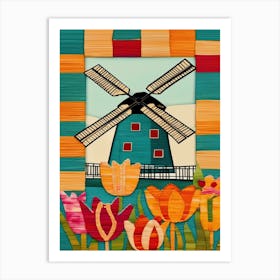 Tulips And Windmill Art Print