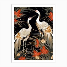 Black And Red Cranes 1 Vintage Japanese Botanical Art Print