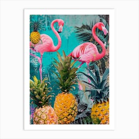 Flamingoes & Pineapple Kitsch Collage 1 Art Print