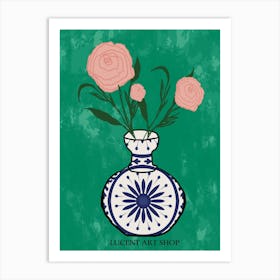 Pink Roses In A Vase 1 Art Print