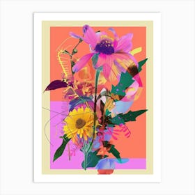 Gaillardia 1 Neon Flower Collage Art Print