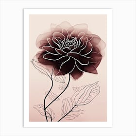 Dahlia Line Art Flowers Illustration Neutral 15 Art Print