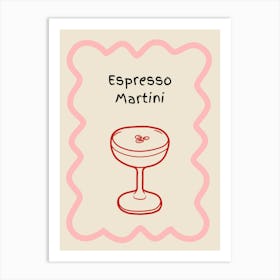 Espresso Martini Doodle Poster Pink & Red Art Print