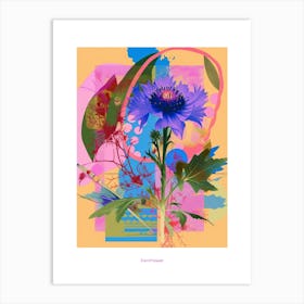 Cornflower (Bachelor S Button) 3 Neon Flower Collage Poster Art Print