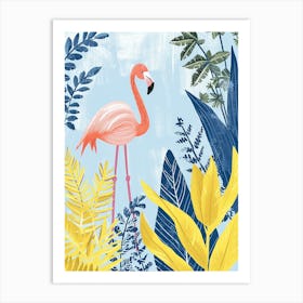 Jamess Flamingo And Croton Plants Minimalist Illustration 4 Art Print