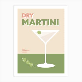 Martini Cocktail Colourful Green And Pink Wall Art Print