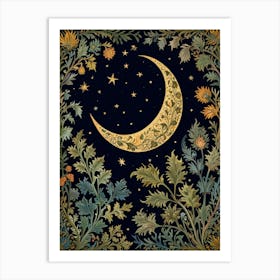 Moon And Stars Style William Morris Art Print 5 Art Print