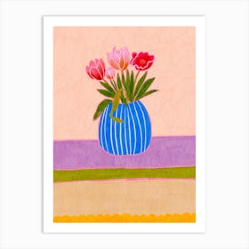 Tulips In A Blue Vase Art Print