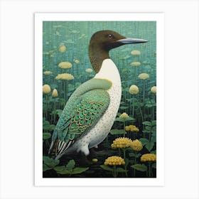 Ohara Koson Inspired Bird Painting Common Loon 2 Art Print