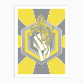 Vintage Elder Scented Iris Botanical Geometric Art in Yellow and Gray n.413 Art Print