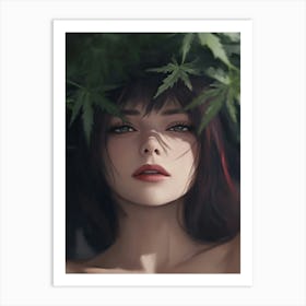 Sexy Girl With Marijuana Leaves Art Print