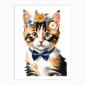 Calico Kitten Wall Art Print With Floral Crown Girls Bedroom Decor (1)  Art Print