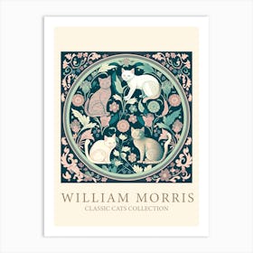William Morris  Inspired Cats Collection Pink Green Art Print