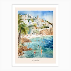 Swimming In Naxos Greece 4 Watercolour Poster Art Print