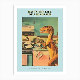Dinosaur In The Kitchen Retro Abstract Collage 3 Poster Art Print