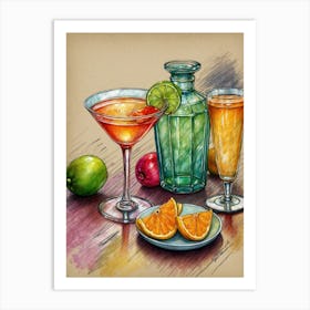 Watercolor Cocktail Painting Art Print