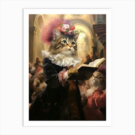 Rococo Style Cat Reading A Book Art Print