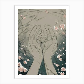 Hands Holding Flowers Art Print