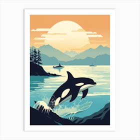 Orca Sunset & The Mountains Graphic Design 1 Art Print