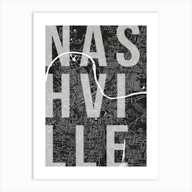 Nashville Mono Street Map Text Overlay Art Print