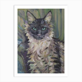 Serious cat on a green background Art Print