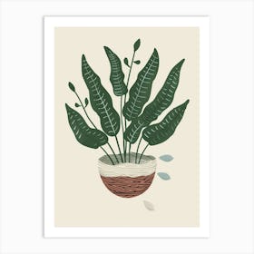 Birds Nest Fern Plant Minimalist Illustration 3 Art Print