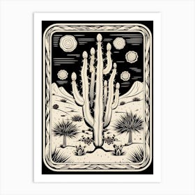 B&W Cactus Illustration Cylindropuntia Kleiniae 2 Art Print