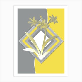 Vintage Amaryllis Botanical Geometric Art in Yellow and Gray n.015 Art Print