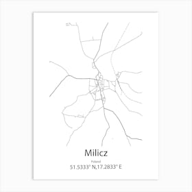 Milicz,Poland Minimalist Map Art Print