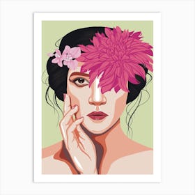 Frida Inspired Portrait Of A Woman With Flowers Art Print
