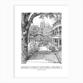 Rainey Street Historic District Austin Texas Black And White Drawing 3 Poster Art Print