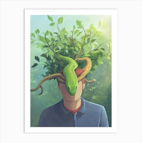 Snake On Head - Adam in Paradise Art Print